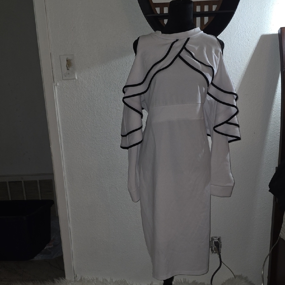 Elegant White Dress with Black Trim